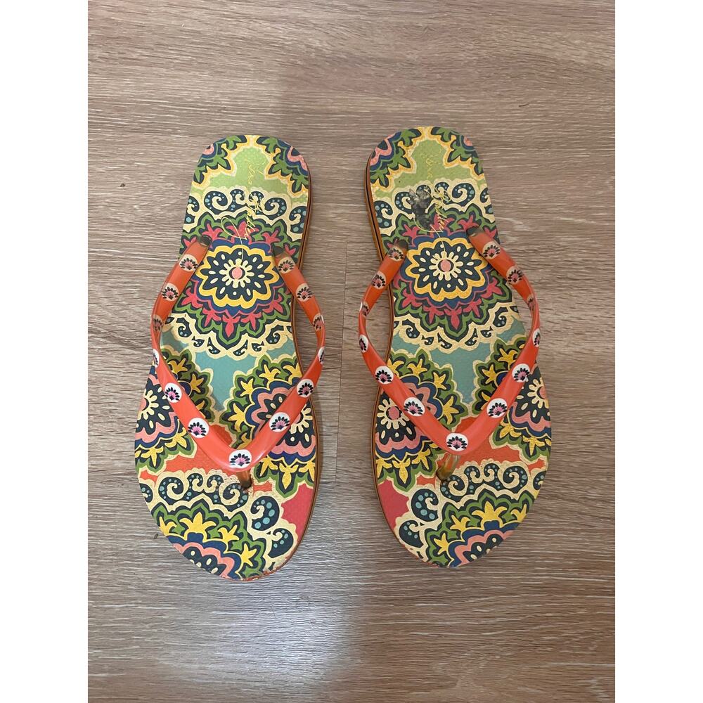 Vera Bradley Rio Orange Flower Print Flip Flops Sz 7.5